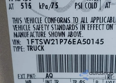 2006 Ford F-250 Lariat/Xl/Xlt from USA, damaged, VIN 1FTSW21P76EA50145